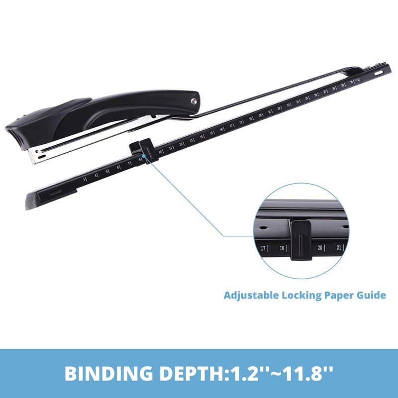 craftinova Long Reach Stapler,with 2000 Staples & Stapler Remover Full Stripï¼Œ20-25 Sheet Capacity,with Built-in Ruler and Adjustable Locking Paper Guide, Black - Image 2